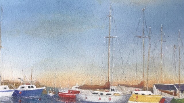 19 Boats, Lyme Regis Bob Pagett Mixed Media 17x14in £65, Award for Best Mixed Media Artwork-Highly Commended
