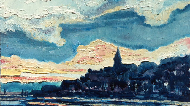 42 Sunset- Bosham, James Ware oil 15x25cm NFS, Award for Best Painting in Any Medium-Highly Commended and Award for the Best Landscape- Winner